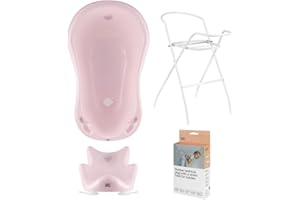 Hylat Baby Set: Stabile Babybadewanne mit Gestell, Badesitz und Abfluss - TÜV Rheinland zertifiziert - ideale Lösung für die tolle Badeerlebnisse - Lite-Kollektion - Farbe: Rosa, Motiv: Hug Me