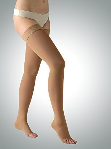 Lauftex, 23-32 mmHg Medical Compression Stockings for Women and Men, Thigh High Socks, Class 2, Open Toe, Beige, XL (Body height 66.9-71.7 inch)