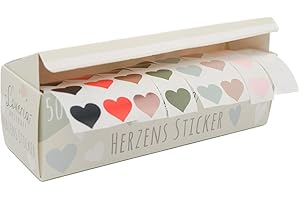 Loveria Sticker Set Herzen | 500 Herzsticker in 8 Farben, 72 Aufkleber pro Farbe | ideal für Hochzeit, Geschenke, DIY, Briefe, Postkarten, Valentinstag | 1,5cm