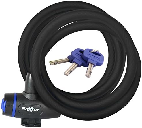Roxter Self-Coiling Cable Cycling Lock - 1.8m x 12mm, Black / Bicycle Cycle Biking Bike Mountain MTB Road Racing Race Key Self Coil Chain Anti Theft Protection Protective Protector Protect Padlock Safety Safe Deterrent Accessories Pocket Folding Fold Cheap Bargain Locking Device Shed Multi Purpose Hybrid Motorbike Anchor Shackle Combination Combo Tool Part High Security Secure Standard Oxford Budget Branded Brand Sport Outdoor Heavy Duty Lightweight Light Mounted Mount Metre Compact Steel