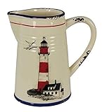 Milchkrug, Saftkanne, Wasser Kanne, Krug im Marinelook mit Leuchtturm