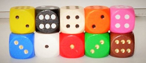 Preisvergleich Produktbild 10 Würfel aus Ahornholz (16 mm)-10 Farben gemischt