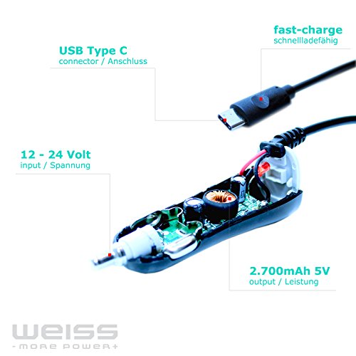 Weiss Chargeur de Voiture USB C Type C 2 7 A C  ble de Charge pour Allume-Cigare 12 V 24 V pour Smartphone  tablettes et Banques de Puissance