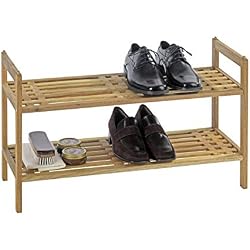 WENKO Étagère à chaussures Norway - 2 tablettes, empilable, Bois de noyer, 69 x 40.5 x 27 cm, Noix