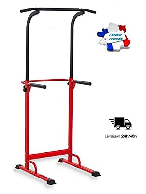 Pull Up Fitness Barre de traction ajustable Station musculation Dips station Chaise romaine (rouge)