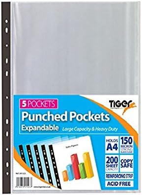 Pack of 25 A4 Large Expandable Plastic Poly Punch Pockets Wallet Sleeves Clear (Holds Up to 200 Sheets Each) (5)