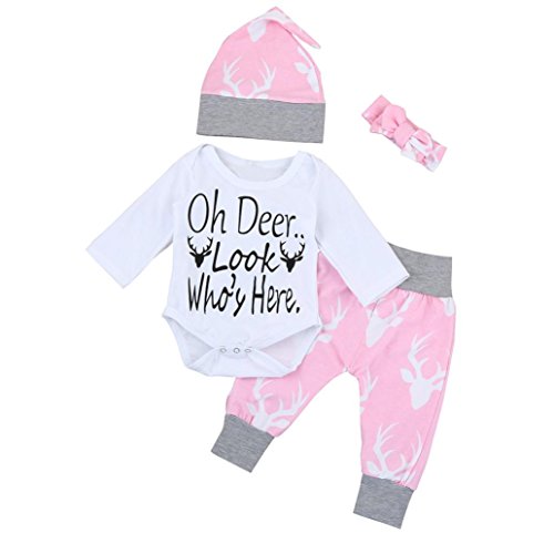Ropa bebé otoño Invierno Bebé recién Nacido niñas niños Trajes Mameluco Juego de Ropa 0-24 Mes (Tamaño:0-6Mes, Rosa)