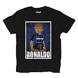 Estampados de gran calidad. Camiseta de fútbol vintage de Ronaldo en el Inter, parodia de Oliver y Benji, KTSA01615_L, Black Opal, Large