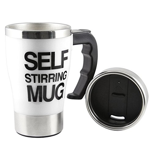 ALAIX Self Stirring Kaffeetasse - Elektro-Edelstahl-automatische Selbstmischbecher - Cute & Funny, gut für Morgen, Reisen-Weiß