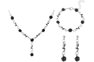 KBRPEY Damen Schmuck Set Rosenblüten Anhänger Rosegold Halskette Armband und Ohrringe, Mädchen Hochzeit Abschlussball Rosen Halskette Valentinstag Geburtstagsfeier Halskette