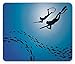 Produktbild Scuba Mouse Pad, Fish Hunter Silhouettes Underwater Sport Theme Blue Toned Illustration, Standard Size Rectangle Non-Slip Rubber Mousepad, Blue Black and White
