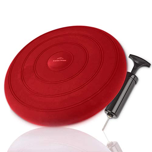 EVEREST FITNESS Coussin Gonflable Gonflable Gonflable avec Pompe à air Rouge Ø 33 cm
