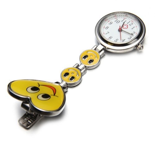 Gleader Reloj Bolsillo Metal Tipo Enfermera Cuarzo Corazon Risa Esfera Redondo Amarillo