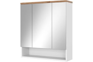 Vicco Szafka z lustrem w łazience "Eden", Biały wysoki połysk/Dąb rzemieślniczy, 70 x 77.5 cm z 3 drzwiami