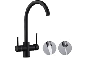 Maynosi Rubinetto Cucina 3 Vie per Sistemi Osmosi, 3 in 1 Rubinetti Cucina, Miscelatore Cucina per Acqua Fredda e Calda e Filtro, Girevole a 360 °, Includere tubi flessibili, ottone (Nero opaco)