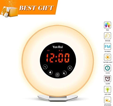 Wake Up Light Clock with Sunrise/Sunset Simulation， Bodyclock Starter Colorful LED Night Light, Touch Control 6 Natural Sounds FM Radio Snooze Function for Kids and Heavy Sleepers