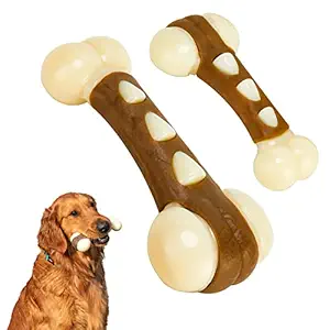 WEVEGO Dog Chew Toys Indestructible Dog Bone Toys Real Beef Flavor Dog Molar Chew Stick Dog Toy Teeth Cleaning Durable Nylon Toys for Large Medium Puppies Breeds 2 Pack