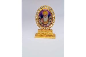 ONLINESIKHSTORE LTD Sikh Singh Gold Plated Ten Gurus Guru Nanak Desktop or Car Dashboard Stand with stunning Rhinestones