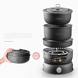 Outdoor Camping Portable Kitchenware Set Hiking Picnic Cooking Utensil Stove Pot Bowl Pan Alcohol Stove