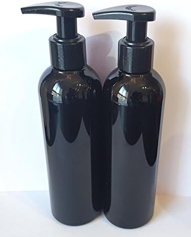 2 Empty Black Plastic Bottle 250ml with Black Lotion Liquid soap Pump Dispenser