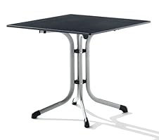 Sieger 1130-50 Boulevard-Klapptisch mit Puroplan-Platte 80 x 80 cm, Stahlrohrgestell graphit, Tischplatte Schieferdekor anthrazit