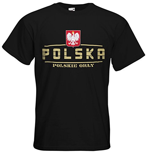 Polen Polska EM 2016 Fanshirt T-Shirt Trikot (Schwarz, M)