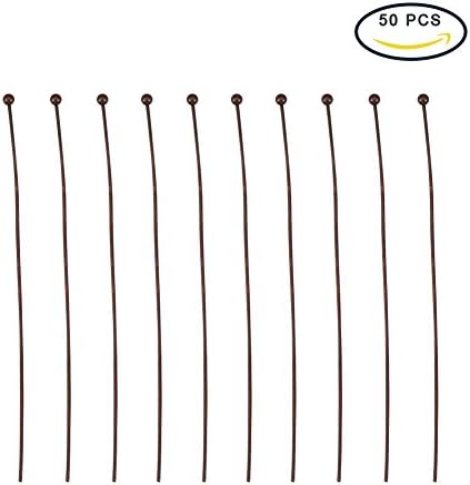 Pandahall 50pcs Red Copper Plated Brass Ball Headpins, Size: about 0.5mm thick, 50mm long, head: 1.5mm