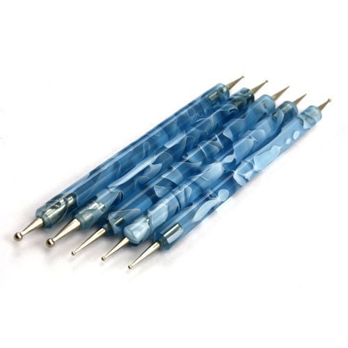 Crazy Cart 5pcs Blue 2 Way Double Ended Nail Art Manicure Pedicure Dot Paint Dotting Painting Marbleizing Pen Tool