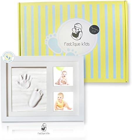 Baby Handprint and Footprint Photo Frame kit »Fastique Kids« | Non Toxic and Safe Clay-Solid Quality Wood Product with Acrylic Glass | Priceless Baby Gift For Baby Shower &amp; Registry