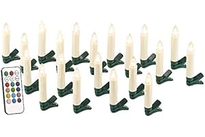 ‎LUNARTEC Lunartec LED Christbaumkerzen: 20er-Set LED-Weihnachtsbaum-Kerzen mit IR-Fernbedienung, Timer, weiß (LED Kerzen Tannenbaum, Tannenbaumkerzen, Lichterkette ohne Kabel)