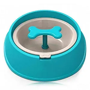 Pets Empire Dog Slow Feeder Bowl with Bone Shape Rotating Hinder Anti-Choke Pets Bowl Dogs Water Food Feeding Bowl (Blue) Size -650 ml