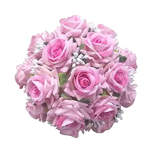 Case Creation Gajra Hair Accessories For Women and Girls- Rose Flower Bun Maker Extension Bun Velvet Roses buds Wig Accessory (Red) (Pink)