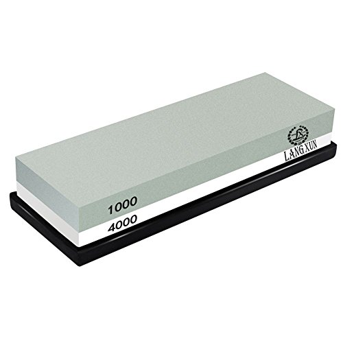 2-in-1-Messerschärfer Stein, 2 Seite Körnung 1000/4000 Schleifstein | Bonus Bambus rutschfest Boden & Winkel Führer