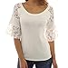 Produktbild CLOOM T-Shirt Damen Rundhals Tops Gestreiftes Sommer Lace Tee Lose O-Ausschnitt Shirt Sommer Tank Oberteile Günstige Pullover Slim Fit Weste Frauenhemden Party Mesh Patchwork Jumper (Weiß, L)