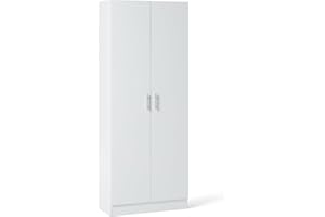 Amazon Basics Storage Cabinet for Kitchen, Hallway, Tall Freestanding Cupboard, Narrow Pantry Organizer with 2 Doors, Adjustable Shelves, White, 60 x 31.5 x 152.5 cm