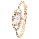 Damen Mode Elegante Strass Dekoration Rose Goldene Edelstahl Armband Armbanduhr