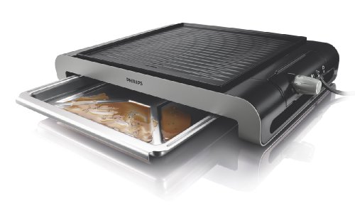 Philips HD4417/20 Tischgrill aus Edelstahl, 2000 Watt, gerippte Platte, 5 Stufen, Schwarz/Silber - 2