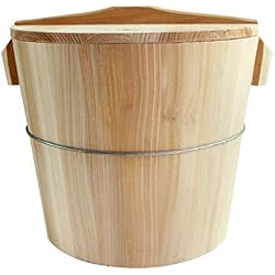 Old Carpenter Cuiseur Vapeur en Bois - Asiatique Traditionnel Cuisson Riz Pot pour du Riz Sushi et du Poisson ou Les légumes (avec Couvercle) A-Diameter 35cm/13.7"