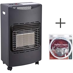 Favex 8630047 Chauffage d'appoint gaz 4200-Prêt à l'emploi livré avec Tuyau et détendeur-Intérieur-Brûleur céramique Infrarouge-3 Puissances de Chauffe-jusqu'à 40 m², Acier, Noir