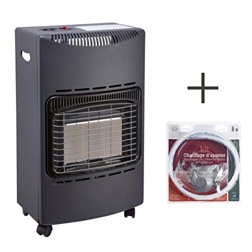 Favex 8630047 Chauffage d'appoint gaz 4200-Prêt à l'emploi livré avec Tuyau et détendeur-Intérieur-Brûleur céramique Infrarouge-3 Puissances de Chauffe-jusqu'à 40 m², Acier, Noir