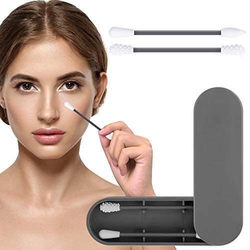 Coton-tige en silicone nettoyable pour le nettoyage des oreilles, le traitement de beauté, le maquillage, les cotons-tiges réutilisables avec boîte portable (Bleu))