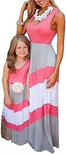 Arrowhunt Mother and Daughter Stripe Stitching Dress Family Look Clothes