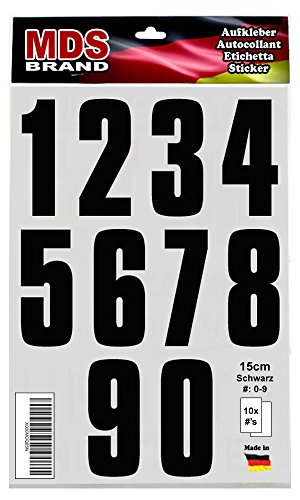 15cm Zahlen Aufkleber Klebeziffer Selbstklebend Satz 0-9 Schwarz auch Nummer Etiketten