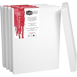 Artina Set de 5 lienzos Blancos de 100% algodón con bastidores robustos - Calidad >3D Premium< - 380 g/m² - 50x60 cm