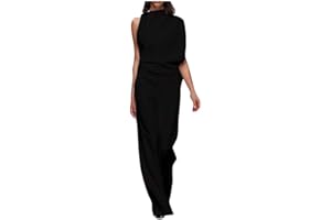 ZEZKT Mono Largo de Pierna Ancha Elegante de un Hombro para Mujer Moda cómodo Jumpsuit Verano Mujeres Mono sin Mangas Sexy para Fiesta Pantalones de Patas Anchas