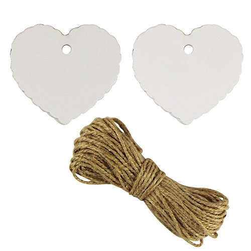 EDGEAM 100er Kraft Papier Geschenk Anhänger Etikette mit Jute Seil f. Weihnachten Hochzeit Geburtstag Party Decor (Weiß) - 3