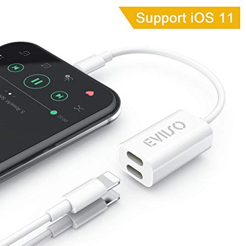 Dual divisor adaptador Lightning para iPhone 7 7  Plus  eviiso 2  en 1  Lightning a doble rayo carga y Lightning cable divisor de auriculares de con micr  fono para iPhone 7  iPhone 7  Plus  color blanco 