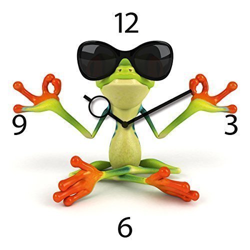 Wanduhr im Glasbild Design Cooler Frosch in Meditation, Größe 30 x 30 cm