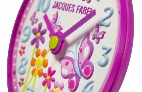 JACQUES FAREL WAL01 Butterfly – Schmetterling Kinderzimmer lautlos Wand Uhr Mädchen Kinderwanduhr geräuscharm Kunststoff Analog - 2