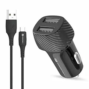 Portronics Car Power 5 Car Charger with Dual USB Port 12W Total Output(Black) Type C Cable Included
